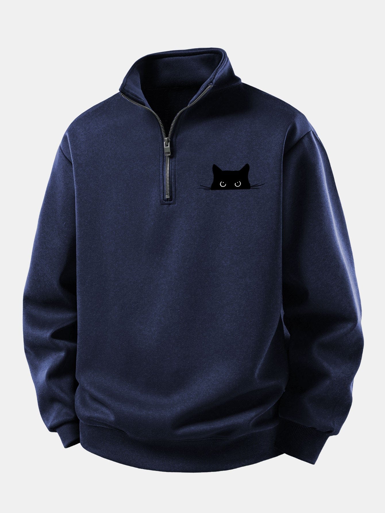 Velira Sweatshirts Tamsiai mėlyna / XS Atsipalaidavęs Juodas Katės Spaudos Ketvirčio Užtrauktukas Megztinis