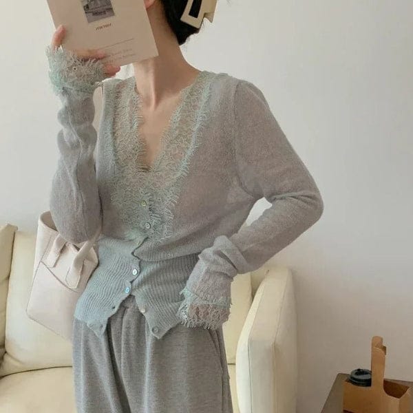 Velira Knitwear & Tops Paryžiaus nėriniuotas, raštuotas kardiganas