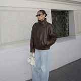 Velira Felicia | Oversized High-Neck Faux Leather Jacket Felicia | Per didelis aukštas kaklas dirbtinės odos švarkas