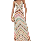 Boho Vaivorykštė – Maxi suknelė su spalvingu zigzag raštu