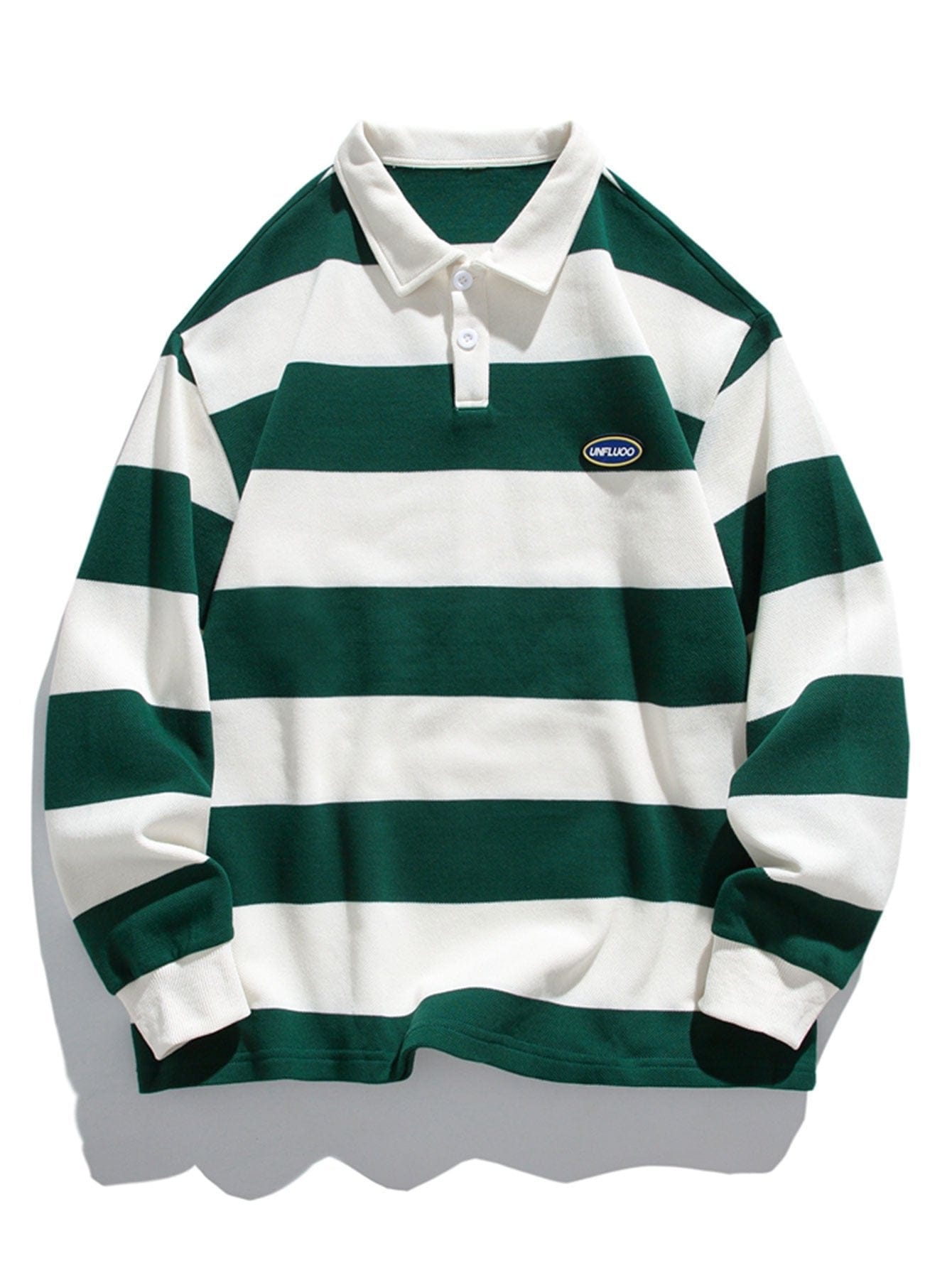 Velira Sweatshirts žalia / XS Atsipalaidavęs Waffle Platus Dryžuotas Polo Megztinis