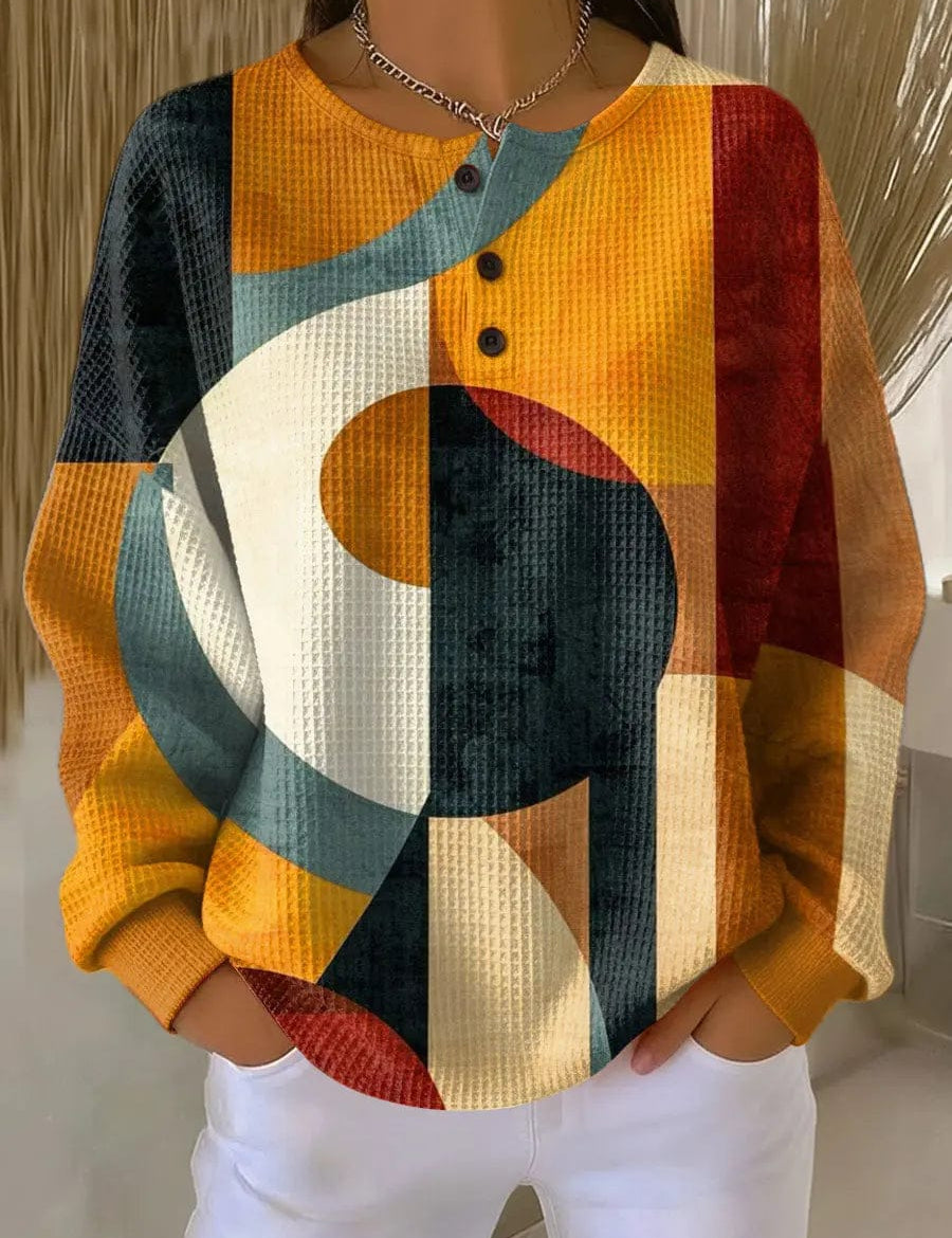 LITHUA Oranžinė / S Lærke™ - Vaflinis megztinis su geometriniu raštu
