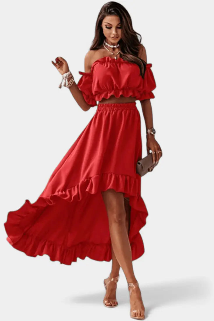LITHUA Raudona / S Olivia | Off-shoulder komplektas