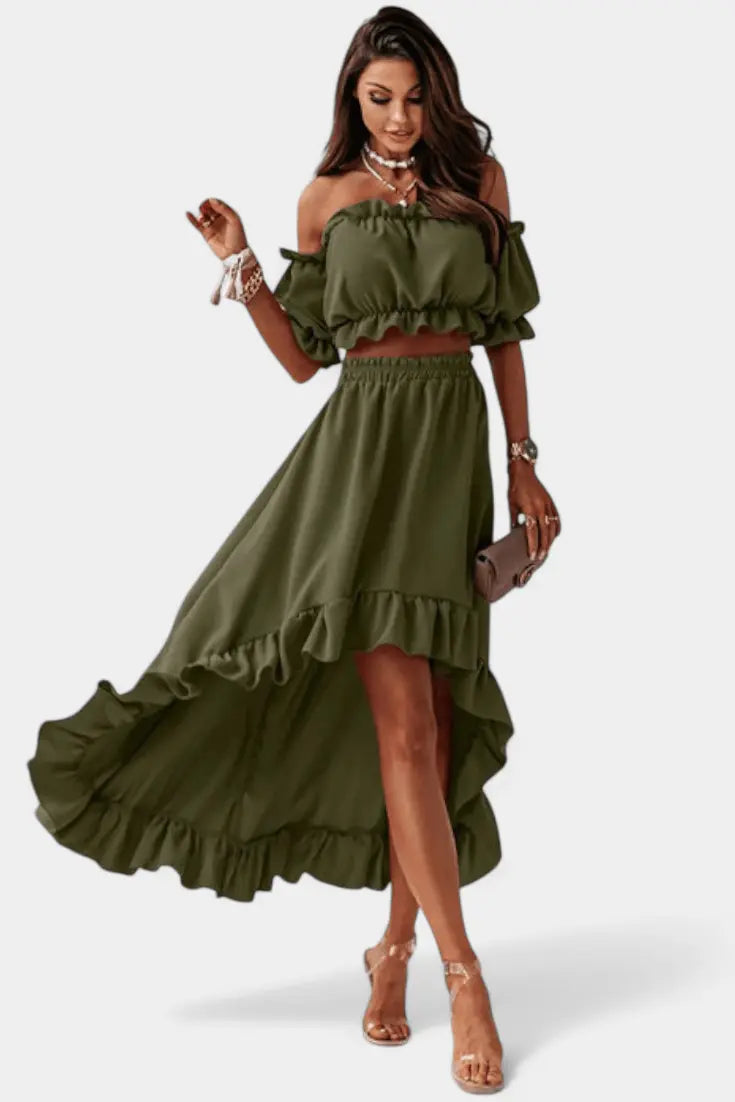 LITHUA Žalia / S Olivia | Off-shoulder komplektas