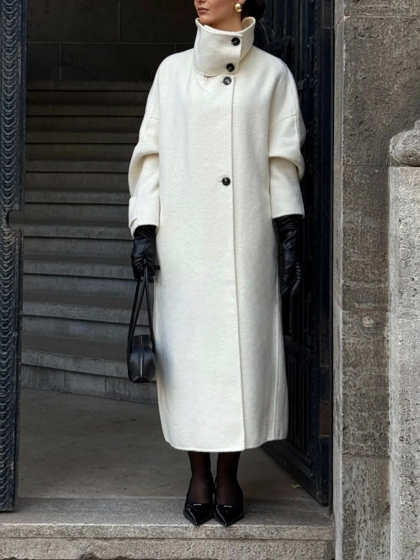 Velira Amaya | Elegant High-Neck Long Coat Amaya | Elegantiškas Ilgas Paltas Su Aukštu Kaklu