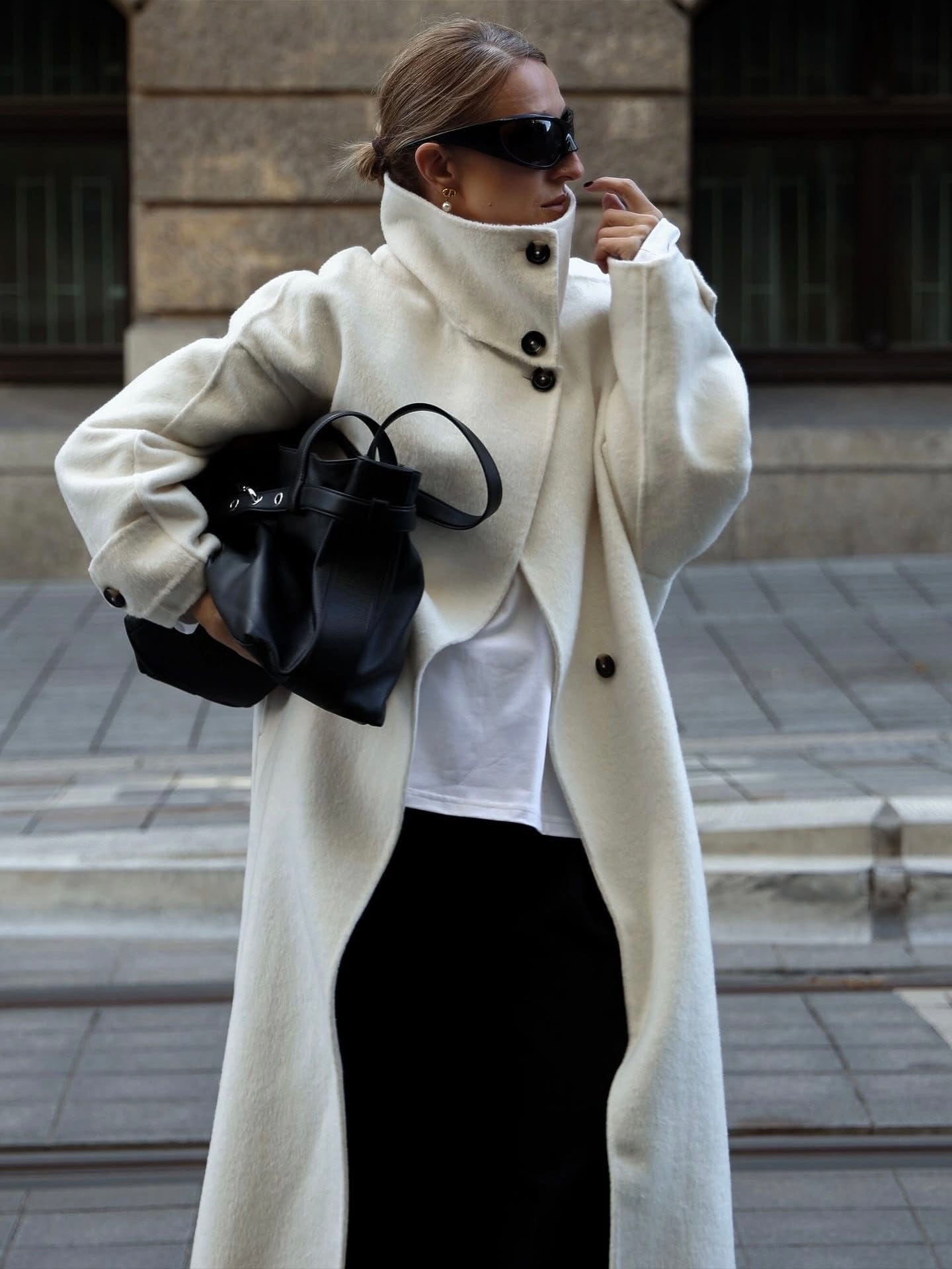 Velira Amaya | Elegant High-Neck Long Coat Amaya | Elegantiškas Ilgas Paltas Su Aukštu Kaklu