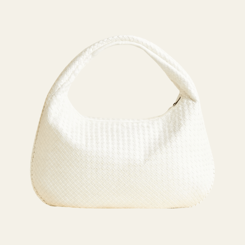 Velira Bags Balta Bordo Woven Leather Hobo Krepšys