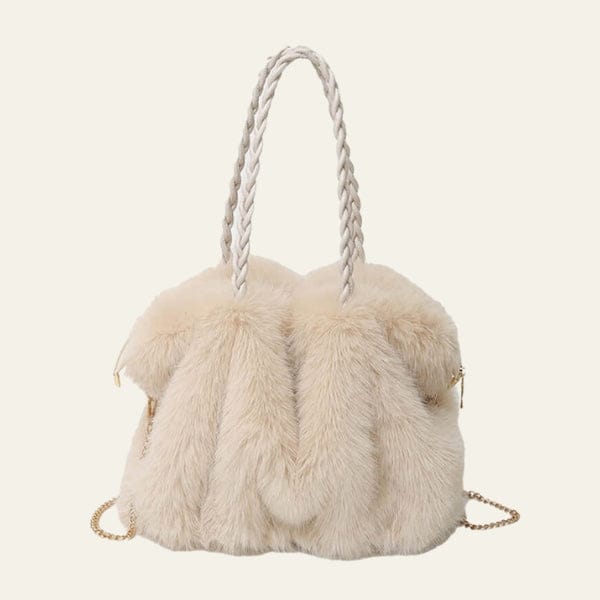 Velira Bags Bežinė Milano pintos rankenos dirbtinio kailio rankinė