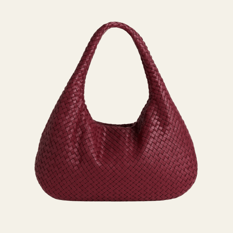 Velira Bags Bordo Raudona Bordo Woven Leather Hobo Krepšys