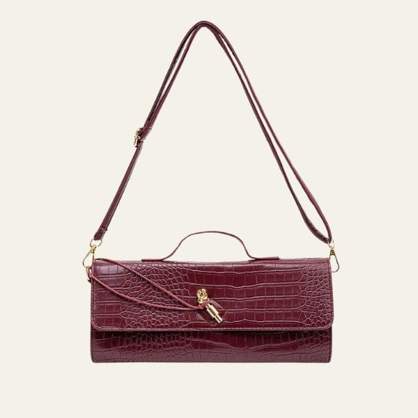 Velira Bags Bordo Sorrento krokodilo raštuotas peties krepšys