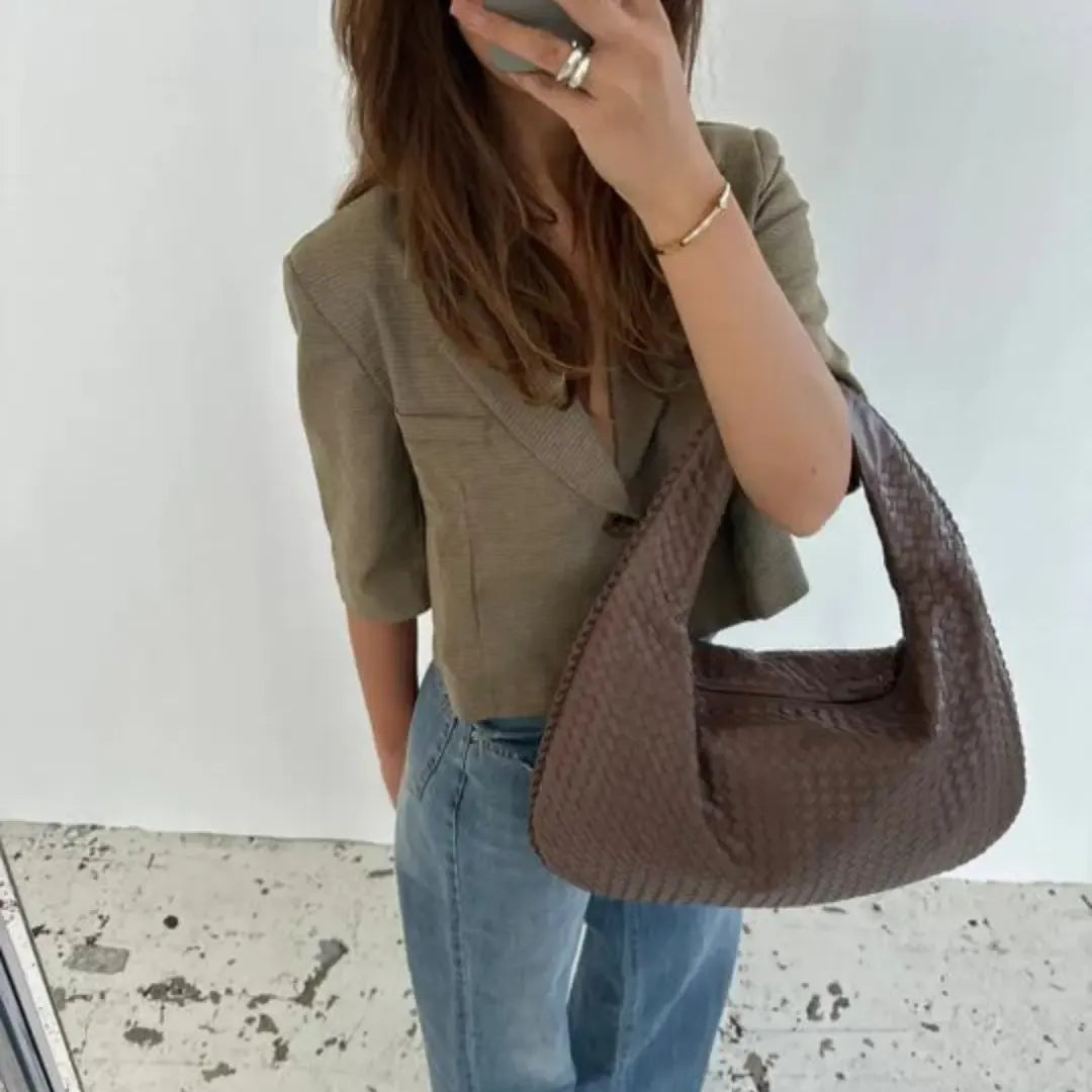 Velira Bags Bordo Woven Leather Hobo Krepšys