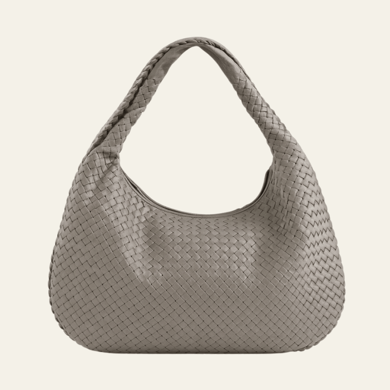Velira Bags Pilka Bordo Woven Leather Hobo Krepšys