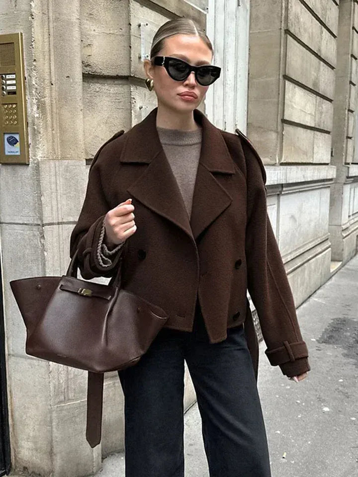 Velira Camille | Brown Blend Cropped Trench Jacket Camille | Ruda Mišinys Trumpa Paltinė Striukė