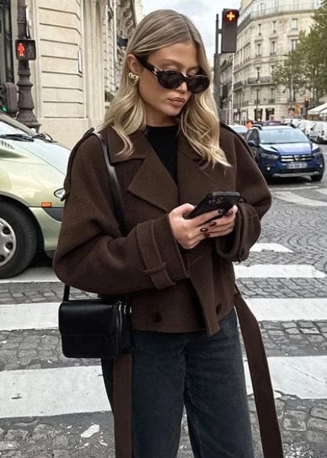 Velira Camille | Brown Blend Cropped Trench Jacket Camille | Ruda Mišinys Trumpa Paltinė Striukė
