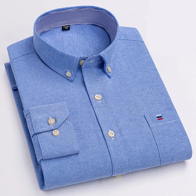 Velira Camisa Masculina Oxford Manga Longa Šviesiai Mėlyna / S Vyriška Oxford ilgomis rankovėmis marškiniai