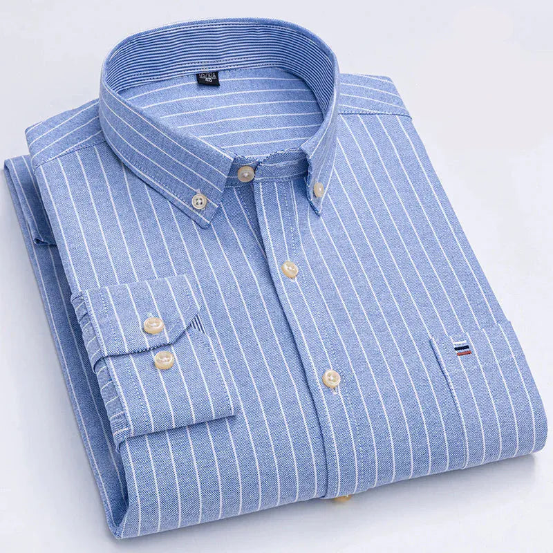Velira Camisa Masculina Soft Listrada Manga Longa Šviesiai Mėlyna / S Vyrų Mėlyna Juostuota Ilgomis Rankovėmis Marškiniai