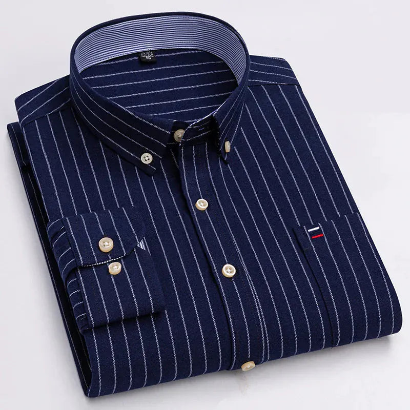 Velira Camisa Masculina Soft Listrada Manga Longa Tamsiai Mėlyna / S Vyrų Mėlyna Juostuota Ilgomis Rankovėmis Marškiniai
