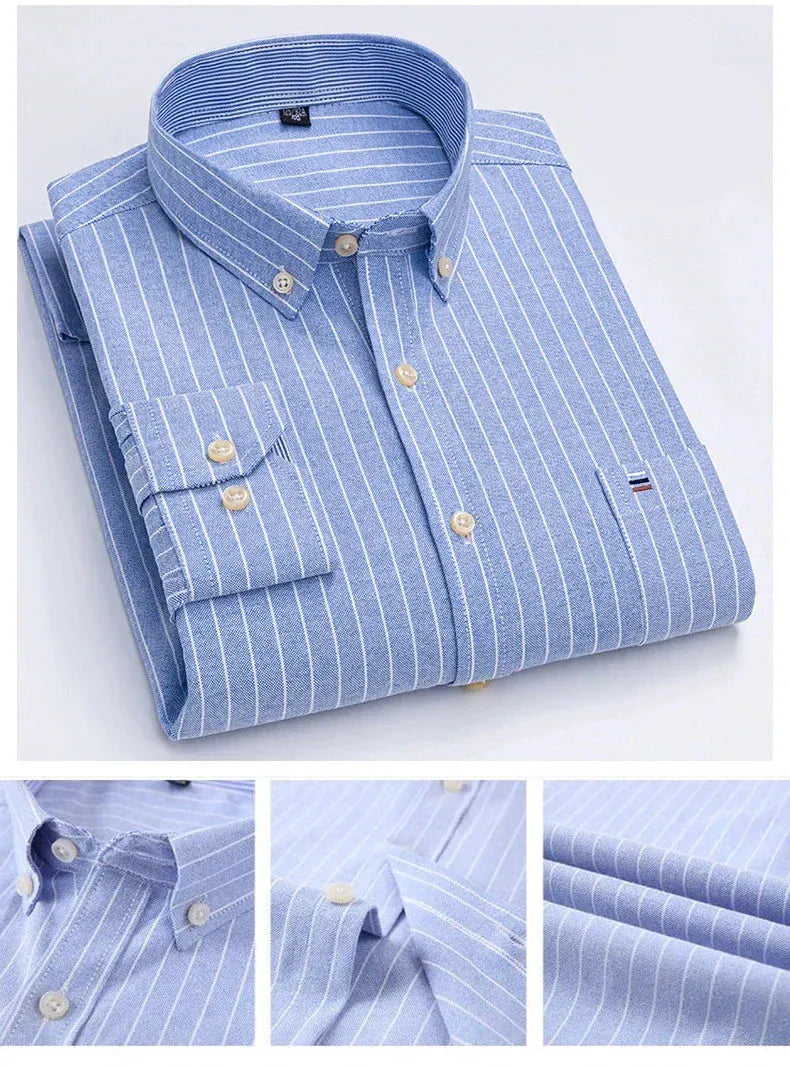 Velira Camisa Masculina Soft Listrada Manga Longa Vyrų Mėlyna Juostuota Ilgomis Rankovėmis Marškiniai