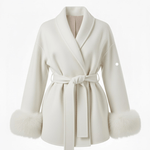Velira Celine | Belted Coat with Faux Fur Cuffs Balta / S Celine | Diržinė Striukė su Dirbtinės Odos Rankovėmis