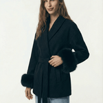 Velira Celine | Belted Coat with Faux Fur Cuffs Celine | Diržinė Striukė su Dirbtinės Odos Rankovėmis