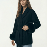 Velira Celine | Belted Coat with Faux Fur Cuffs Celine | Diržinė Striukė su Dirbtinės Odos Rankovėmis