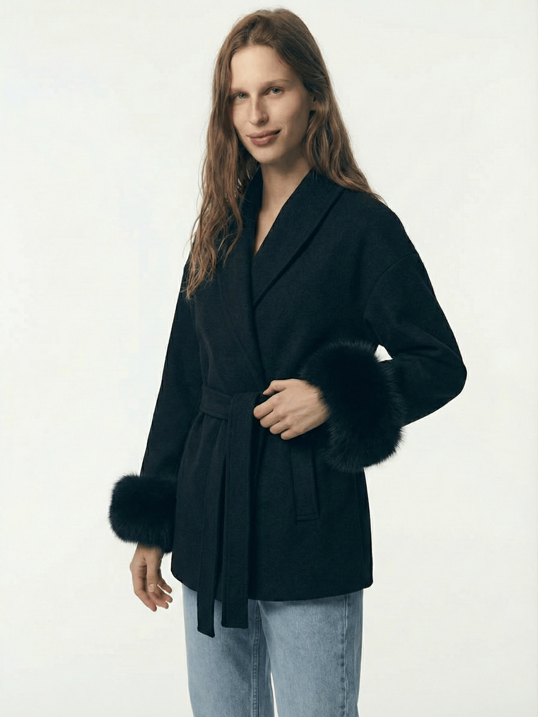 Velira Celine | Belted Coat with Faux Fur Cuffs Celine | Diržinė Striukė su Dirbtinės Odos Rankovėmis