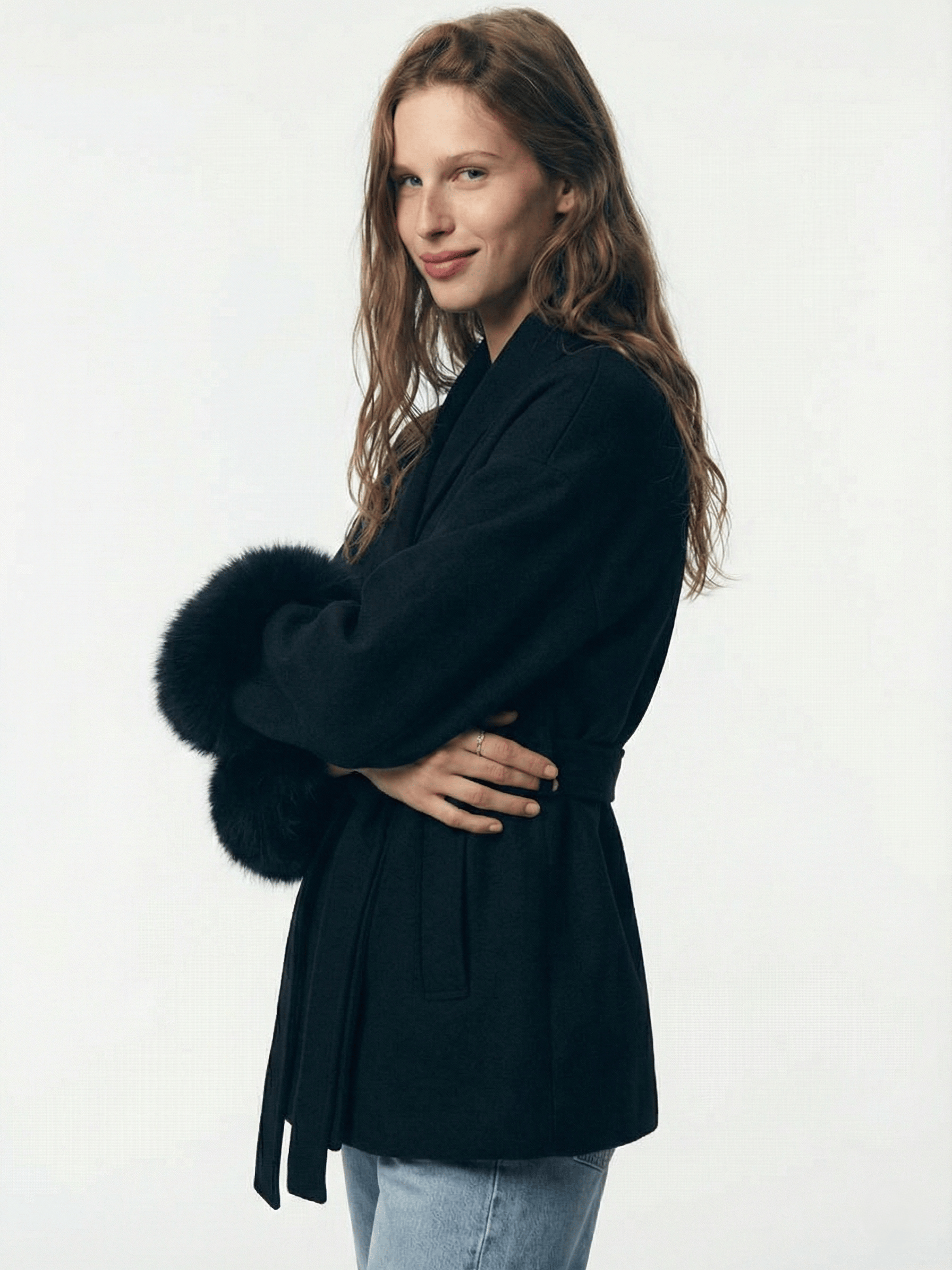 Velira Celine | Belted Coat with Faux Fur Cuffs Celine | Diržinė Striukė su Dirbtinės Odos Rankovėmis