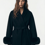 Velira Celine | Belted Coat with Faux Fur Cuffs Celine | Diržinė Striukė su Dirbtinės Odos Rankovėmis