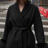 Velira Celine | Belted Coat with Faux Fur Cuffs Celine | Diržinė Striukė su Dirbtinės Odos Rankovėmis