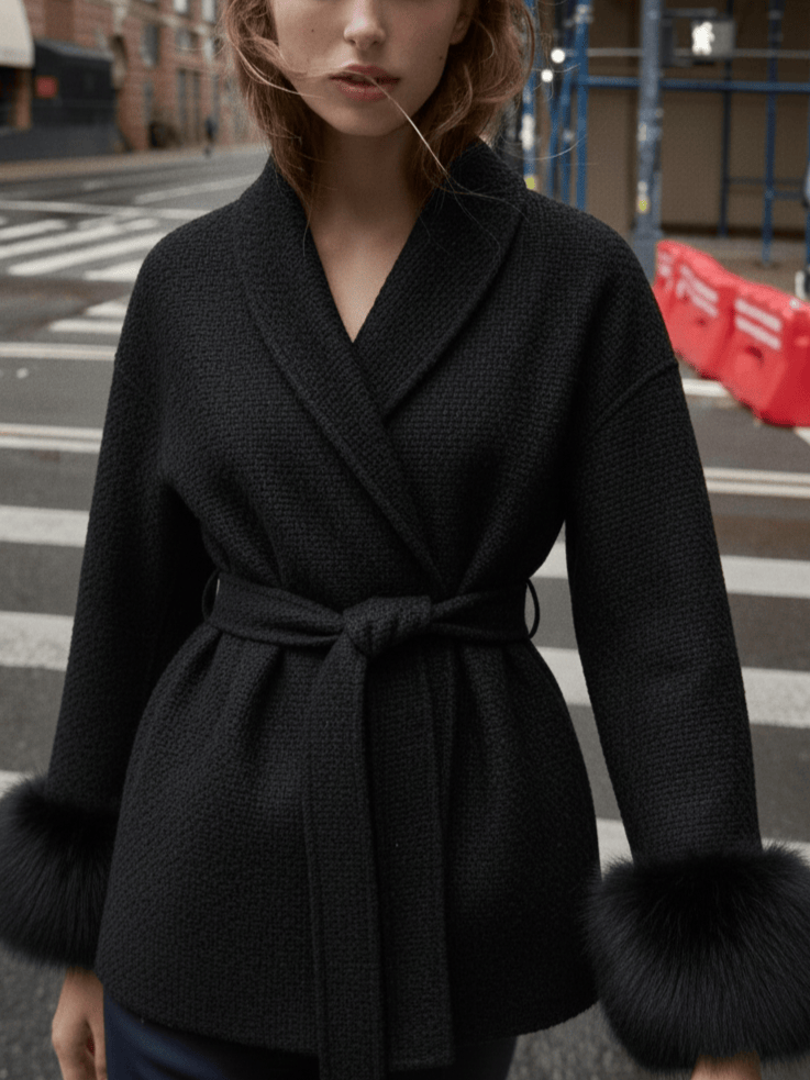 Velira Celine | Belted Coat with Faux Fur Cuffs Celine | Diržinė Striukė su Dirbtinės Odos Rankovėmis