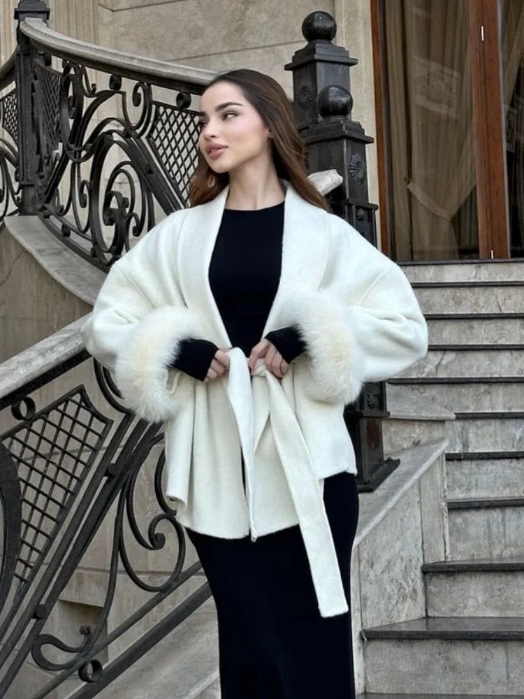 Velira Celine | Belted Coat with Faux Fur Cuffs Celine | Diržinė Striukė su Dirbtinės Odos Rankovėmis