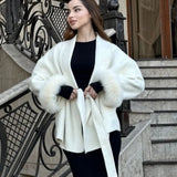 Velira Celine | Belted Coat with Faux Fur Cuffs Celine | Diržinė Striukė su Dirbtinės Odos Rankovėmis