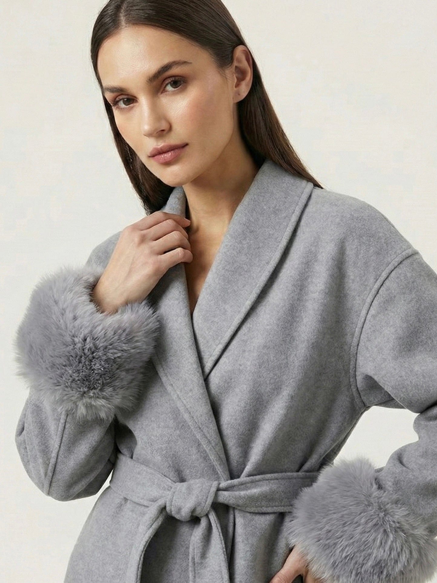 Velira Celine | Belted Coat with Faux Fur Cuffs Celine | Diržinė Striukė su Dirbtinės Odos Rankovėmis