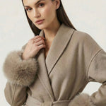 Velira Celine | Belted Coat with Faux Fur Cuffs Celine | Diržinė Striukė su Dirbtinės Odos Rankovėmis