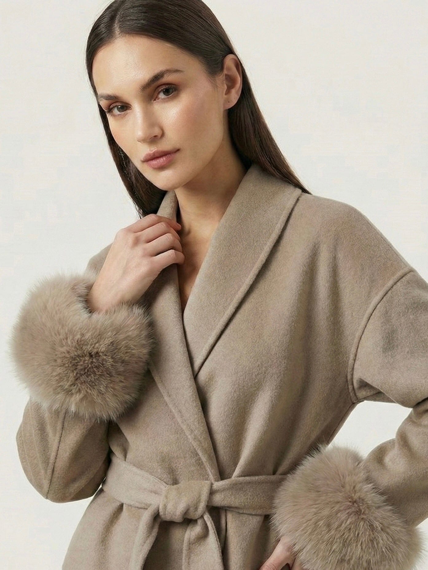 Velira Celine | Belted Coat with Faux Fur Cuffs Celine | Diržinė Striukė su Dirbtinės Odos Rankovėmis