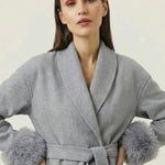 Velira Celine | Belted Coat with Faux Fur Cuffs Celine | Diržinė Striukė su Dirbtinės Odos Rankovėmis