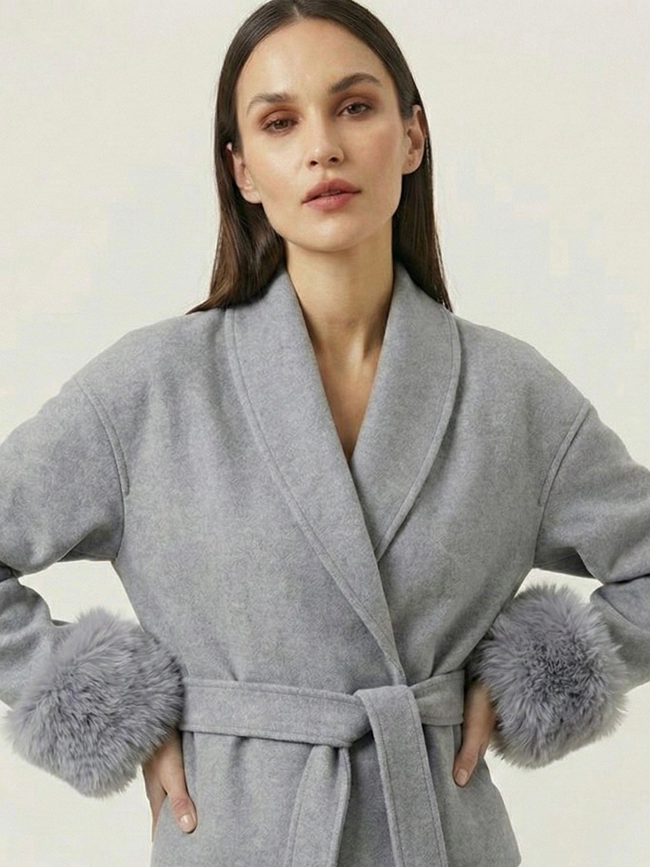 Velira Celine | Belted Coat with Faux Fur Cuffs Celine | Diržinė Striukė su Dirbtinės Odos Rankovėmis