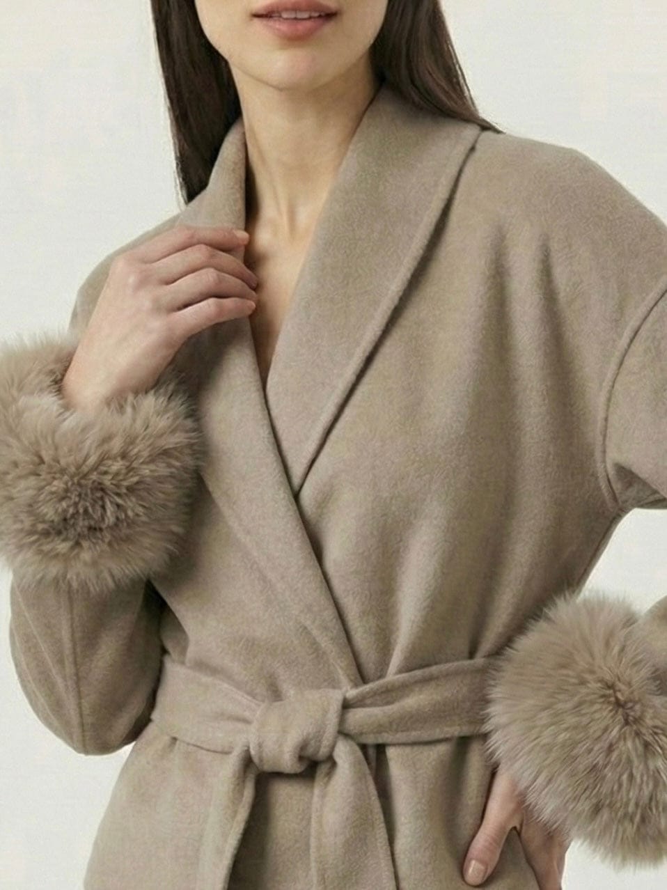 Velira Celine | Belted Coat with Faux Fur Cuffs Celine | Diržinė Striukė su Dirbtinės Odos Rankovėmis