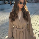 Velira Celine | Belted Coat with Faux Fur Cuffs Celine | Diržinė Striukė su Dirbtinės Odos Rankovėmis