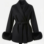 Velira Celine | Belted Coat with Faux Fur Cuffs Juoda / S Celine | Diržinė Striukė su Dirbtinės Odos Rankovėmis