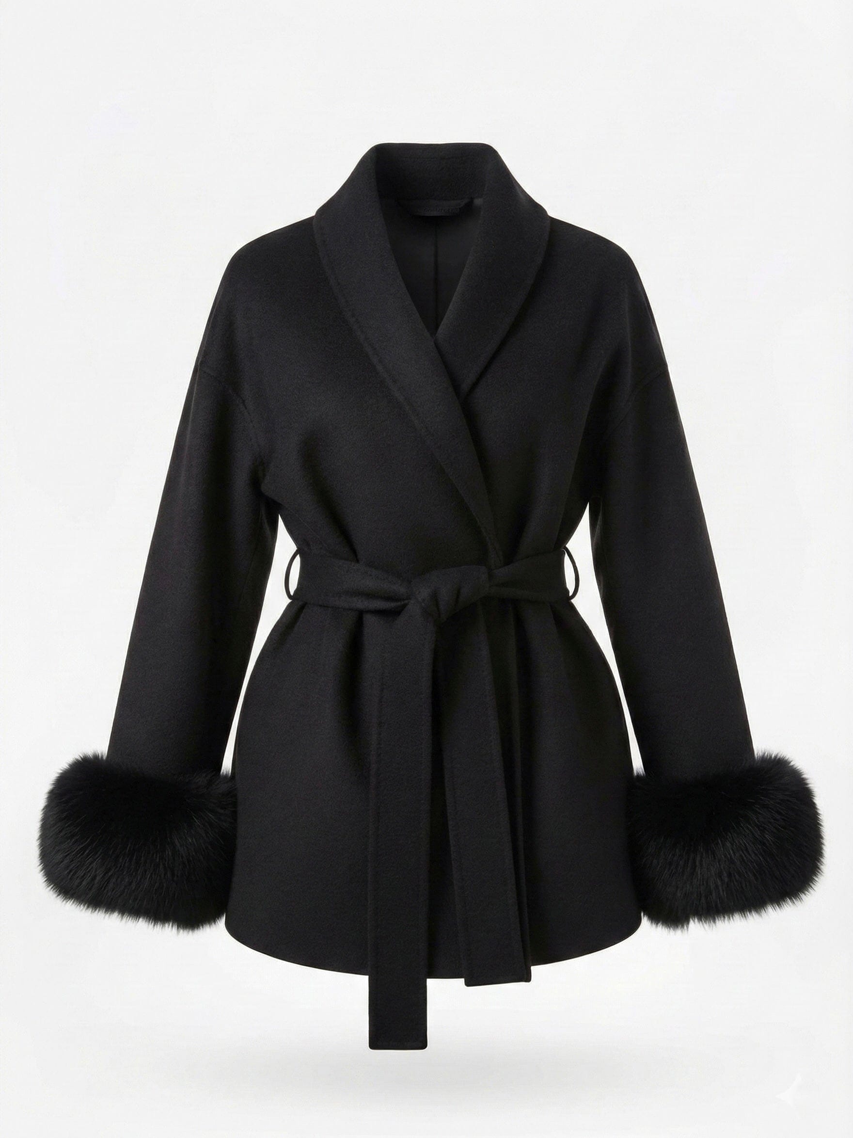 Velira Celine | Belted Coat with Faux Fur Cuffs Juoda / S Celine | Diržinė Striukė su Dirbtinės Odos Rankovėmis