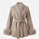 Velira Celine | Belted Coat with Faux Fur Cuffs Kaki / S Celine | Diržinė Striukė su Dirbtinės Odos Rankovėmis