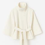 Velira Chloe | High-Neck Belted Cape Jacket Balta / S Chloe | Aukštos Kaklo Diržinė Cape Striukė