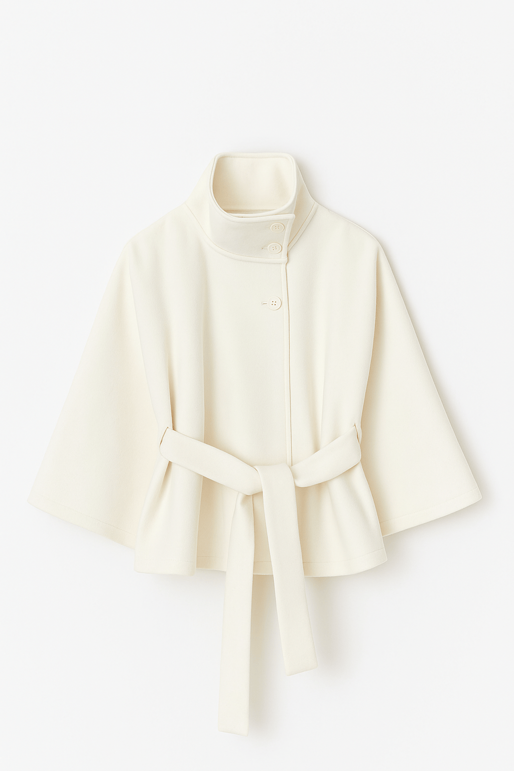 Velira Chloe | High-Neck Belted Cape Jacket Balta / S Chloe | Aukštos Kaklo Diržinė Cape Striukė
