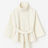 Velira Chloe | High-Neck Belted Cape Jacket Balta / S Chloe | Aukštos Kaklo Diržinė Cape Striukė