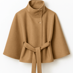 Velira Chloe | High-Neck Belted Cape Jacket Chaki / S Chloe | Aukštos Kaklo Diržinė Cape Striukė