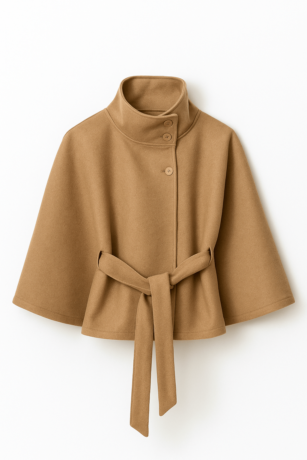 Velira Chloe | High-Neck Belted Cape Jacket Chaki / S Chloe | Aukštos Kaklo Diržinė Cape Striukė