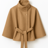 Velira Chloe | High-Neck Belted Cape Jacket Chaki / S Chloe | Aukštos Kaklo Diržinė Cape Striukė