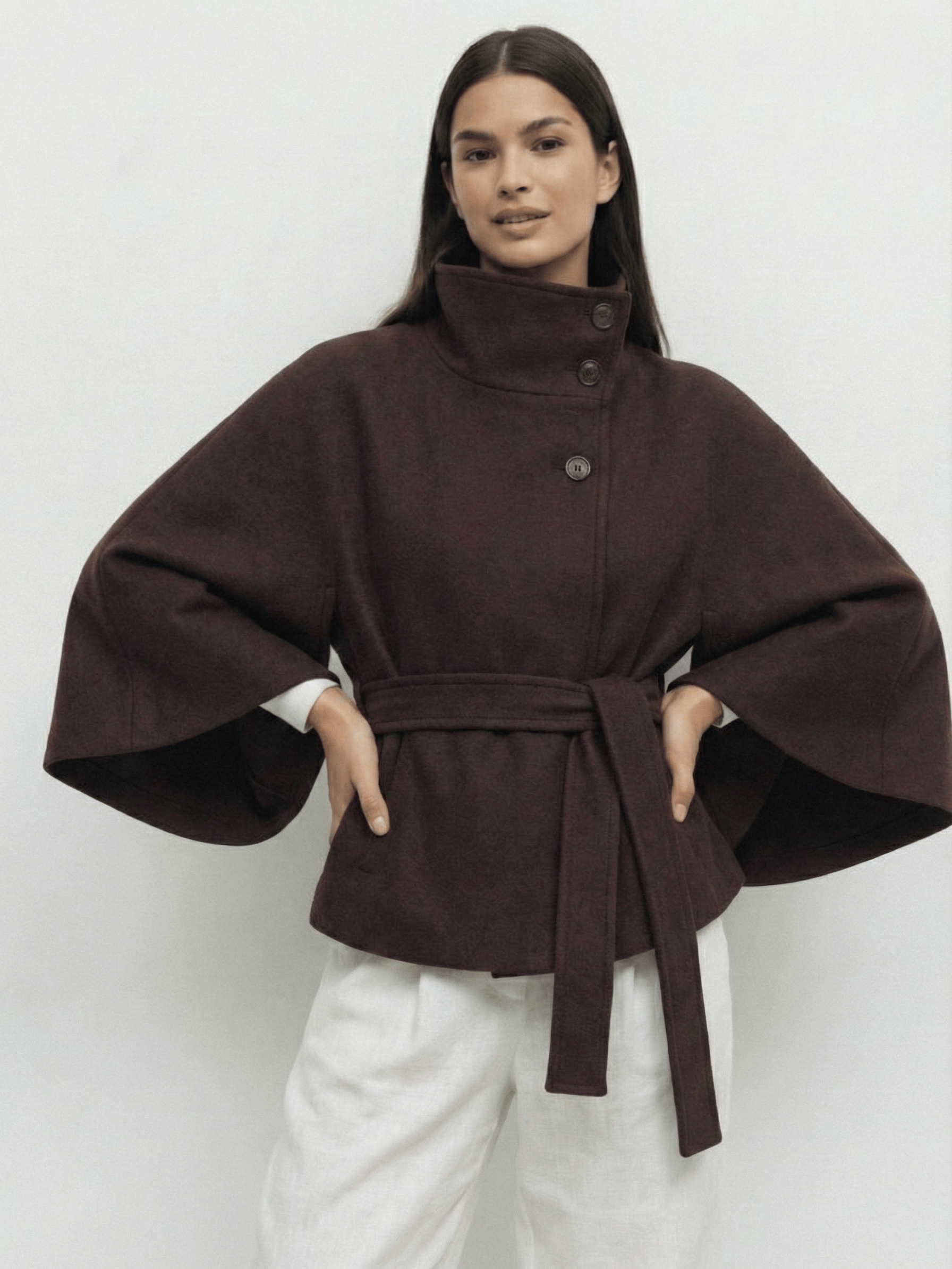 Velira Chloe | High-Neck Belted Cape Jacket Chloe | Aukštos Kaklo Diržinė Cape Striukė