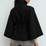 Velira Chloe | High-Neck Belted Cape Jacket Chloe | Aukštos Kaklo Diržinė Cape Striukė